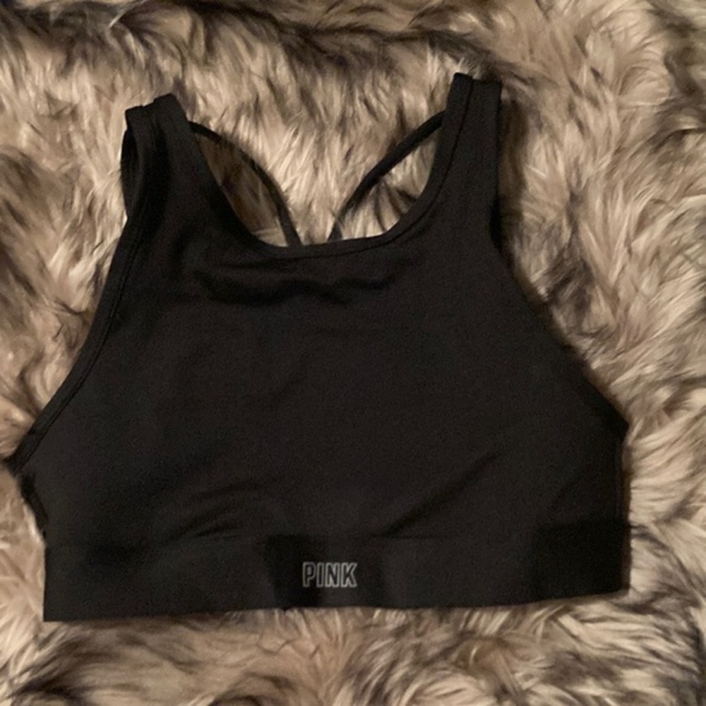 Victoria’s Secret PINK ◦ NWT lined black high neck sports bra size S